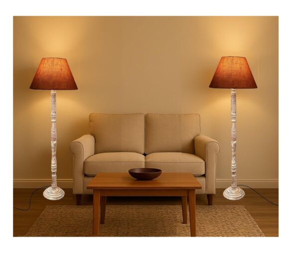 Pack of 2| Rustic Wood Floor Lamp, Standing Light for Home Decor Living Room Bedroom & Dining Room Hotels Restaurant & Cafe and Gifting Items Complete Set- (orange Texture)