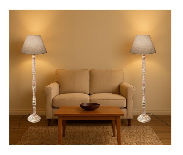 Pack of 2| Rustic Wood Floor Lamp, Standing Light for Home Decor Living Room Bedroom & Dining Room Hotels Restaurant & Cafe and Gifting Items Complete Set- (Premium Jute)
