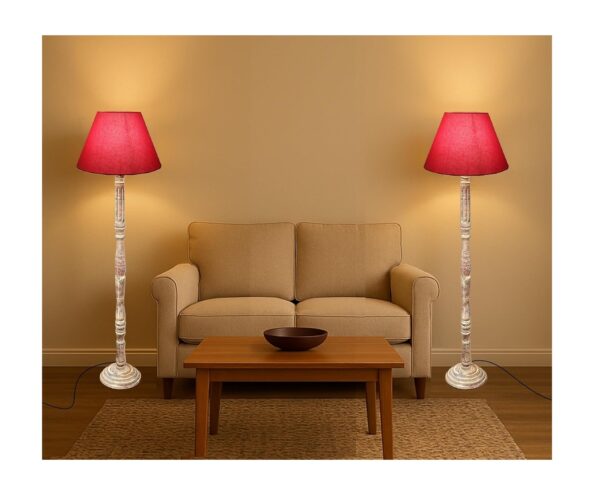 Pack of 2| Rustic Wood Floor Lamp, Standing Light for Home Decor Living Room Bedroom & Dining Room Hotels Restaurant & Cafe and Gifting Items Complete Set- (Red)