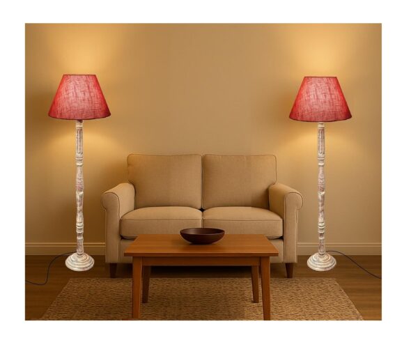 Pack of 2| Rustic Wood Floor Lamp, Standing Light for Home Decor Living Room Bedroom & Dining Room Hotels Restaurant & Cafe and Gifting Items Complete Set- (Red Texture)