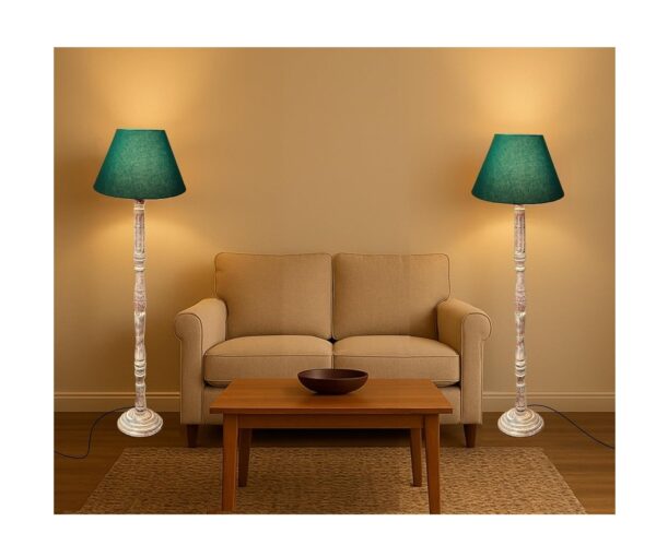 Pack of 2| Rustic Wood Floor Lamp, Standing Light for Home Decor Living Room Bedroom & Dining Room Hotels Restaurant & Cafe and Gifting Items Complete Set- (Teal)