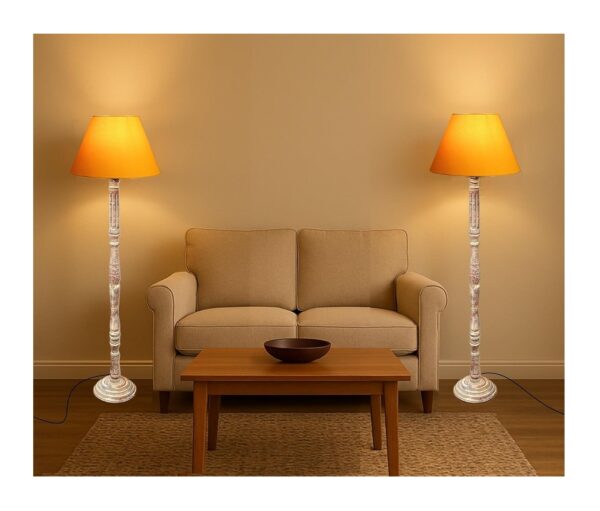 Pack of 2| Rustic Wood Floor Lamp, Standing Light for Home Decor Living Room Bedroom & Dining Room Hotels Restaurant & Cafe and Gifting Items Complete Set- (yellow)