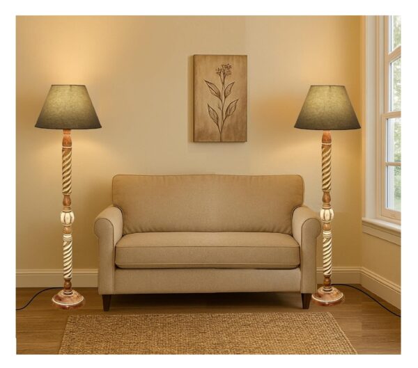 Pack of 2| Rustic Wood Floor Lamp, Standing Light Fixture, Aura Glow Reading Lamp for Home Decor Office,Hotel, Restaurant and Cafes Complete Set - (Beige)