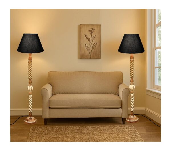 Pack of 2| Rustic Wood Floor Lamp, Standing Light Fixture, Aura Glow Reading Lamp for Home Decor Office,Hotel, Restaurant and Cafes Complete Set - (Black)