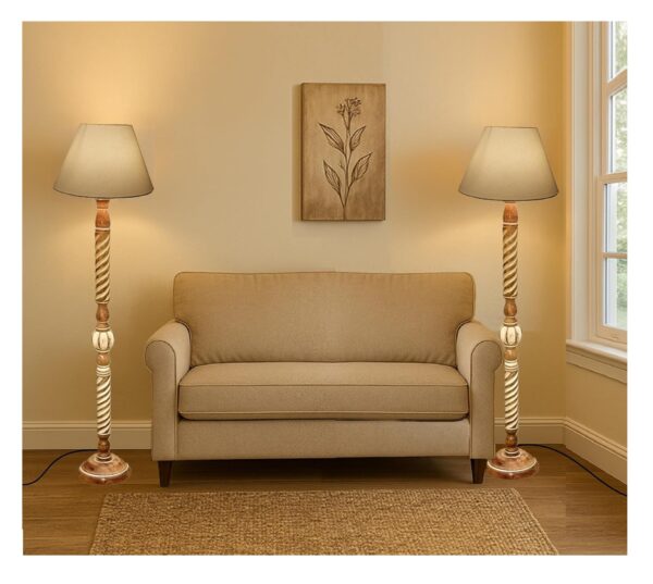 Pack of 2| Rustic Wood Floor Lamp, Standing Light Fixture, Aura Glow Reading Lamp for Home Decor Office,Hotel, Restaurant and Cafes Complete Set - (Cream)