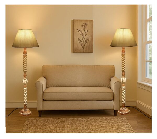 Pack of 2| Rustic Wood Floor Lamp, Standing Light Fixture, Aura Glow Reading Lamp for Home Decor Office,Hotel, Restaurant and Cafes Complete Set - (Cream Texture)