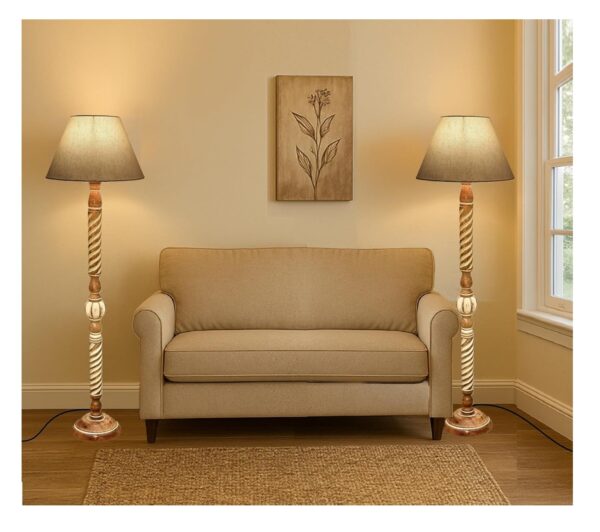 Pack of 2| Rustic Wood Floor Lamp, Standing Light Fixture, Aura Glow Reading Lamp for Home Decor Office,Hotel, Restaurant and Cafes Complete Set - (Flex)