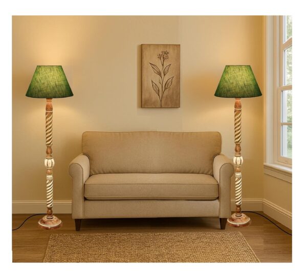Pack of 2| Rustic Wood Floor Lamp, Standing Light Fixture, Aura Glow Reading Lamp for Home Decor Office,Hotel, Restaurant and Cafes Complete Set - (Green Texture)