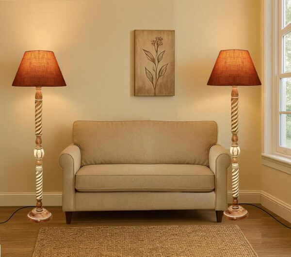 Pack of 2| Rustic Wood Floor Lamp, Standing Light Fixture, Aura Glow Reading Lamp for Home Decor Office,Hotel, Restaurant and Cafes Complete Set - (OrangeTexture) - Image 2
