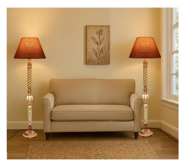 Pack of 2| Rustic Wood Floor Lamp, Standing Light Fixture, Aura Glow Reading Lamp for Home Decor Office,Hotel, Restaurant and Cafes Complete Set - (OrangeTexture)