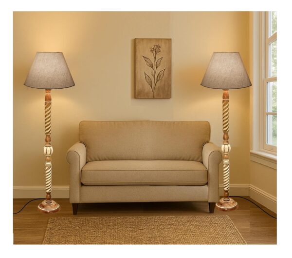 Pack of 2| Rustic Wood Floor Lamp, Standing Light Fixture, Aura Glow Reading Lamp for Home Decor Office,Hotel, Restaurant and Cafes Complete Set - (Premium Jute)