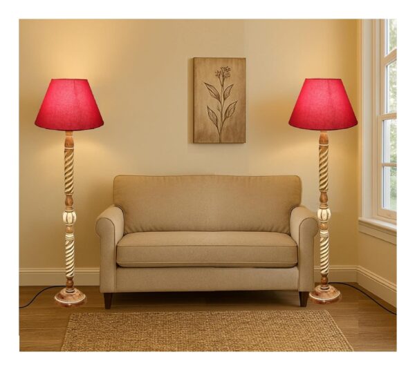 Pack of 2| Rustic Wood Floor Lamp, Standing Light Fixture, Aura Glow Reading Lamp for Home Decor Office,Hotel, Restaurant and Cafes Complete Set - (Red)