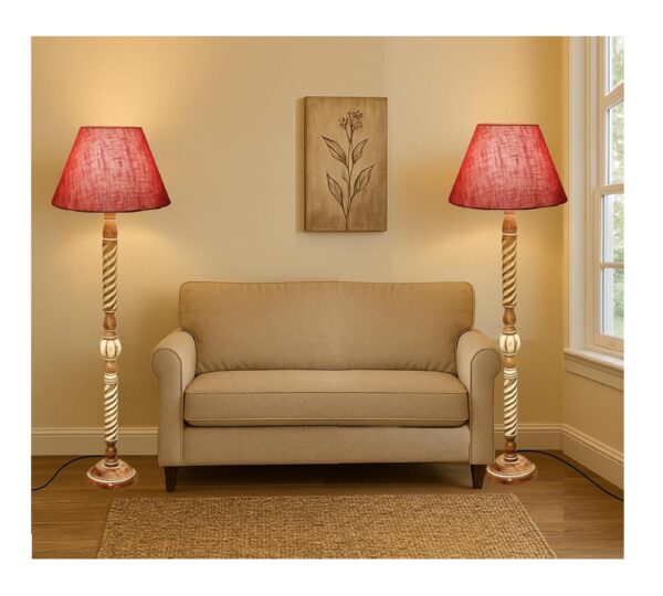Pack of 2| Rustic Wood Floor Lamp, Standing Light Fixture, Aura Glow Reading Lamp for Home Decor Office,Hotel, Restaurant and Cafes Complete Set - (Red Texture)