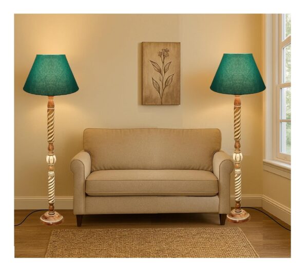 Pack of 2| Rustic Wood Floor Lamp, Standing Light Fixture, Aura Glow Reading Lamp for Home Decor Office,Hotel, Restaurant and Cafes Complete Set - (teal)