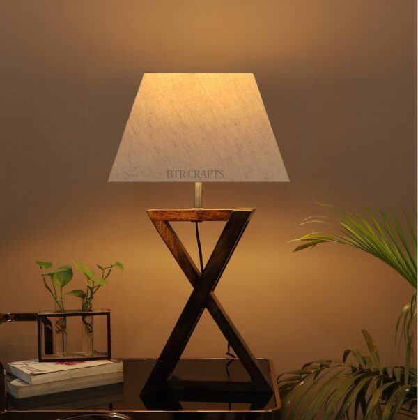Natural Wood X-Cross Table Lamp Suitable For Bedroom Office And Living Room, Pack Of 1(Complete Set)