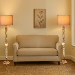 Pack of 2| Rustic Wood Drum Floor Lamp, Light Decoration for Home Corner,Living Room & Bedroom Bedside Floor Lamp, Antique Floor Light for Hotel and Restaurant Complete Set- (Premium Jute)
