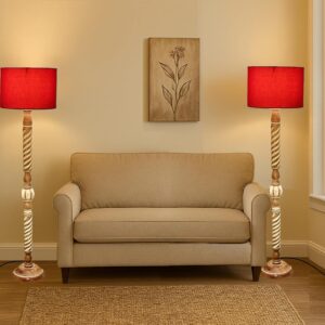 Pack of 2| Rustic Wood Drum Floor Lamp, Light Decoration for Home Corner,Living Room & Bedroom Bedside Floor Lamp, Antique Floor Light for Hotel and Restaurant Complete Set- (Red)