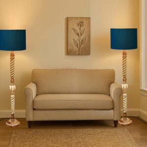 Pack of 2| Rustic Wood Drum Floor Lamp, Light Decoration for Home Corner,Living Room & Bedroom Bedside Floor Lamp, Antique Floor Light for Hotel and Restaurant Complete Set- (Teal)