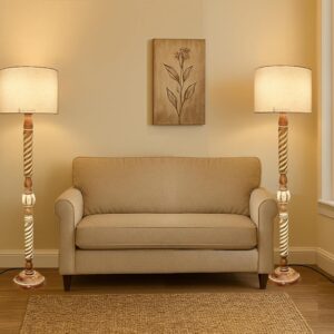 Pack of 2| Rustic Wood Drum Floor Lamp, Light Decoration for Home Corner,Living Room & Bedroom Bedside Floor Lamp, Antique Floor Light for Hotel and Restaurant Complete Set- (White)