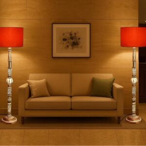 Pack of 2| Rustic Wood Drum Floor Lamp, Light Decoration for Home Corner,Living Room & Bedroom Bedside Floor Lamp, Antique Floor Light for Hotel and Restaurant Complete Set- (Orange)