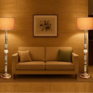 Pack of 2| Rustic Wood Drum Floor Lamp, Light Decoration for Home Corner,Living Room & Bedroom Bedside Floor Lamp, Antique Floor Light for Hotel and Restaurant Complete Set- (Premium Jute)