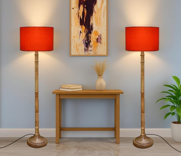 Pack of 2| Rustic Wooden Floor Lamp,Ideal for Living Rooms, Bedrooms, Hotels, Cafes, or Any Space That Adds a Nostalgic, Vintage Charm(ORANGE)