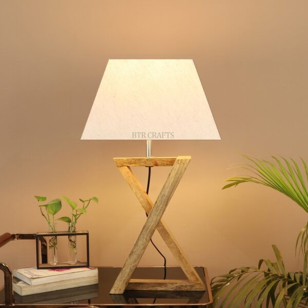 Natural Wood X-Cross Table Lamp Suitable For Bedroom Office And Living Room, Pack Of 1(Complete Set) - Image 2