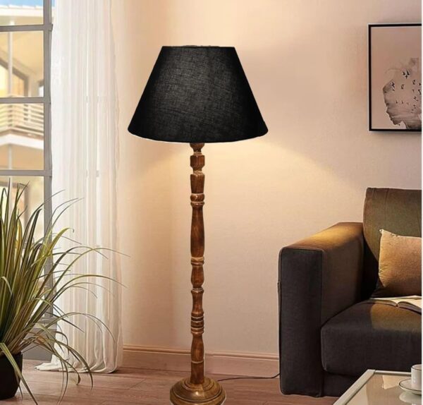 Pack of 2 Rustic Wood Conical Floor Lamp, Standing Light for Home Decor Living Room Bedroom & Dining Room Hotels Restaurant & Cafe and Gifting Items Complete Set- (Black) - Image 2