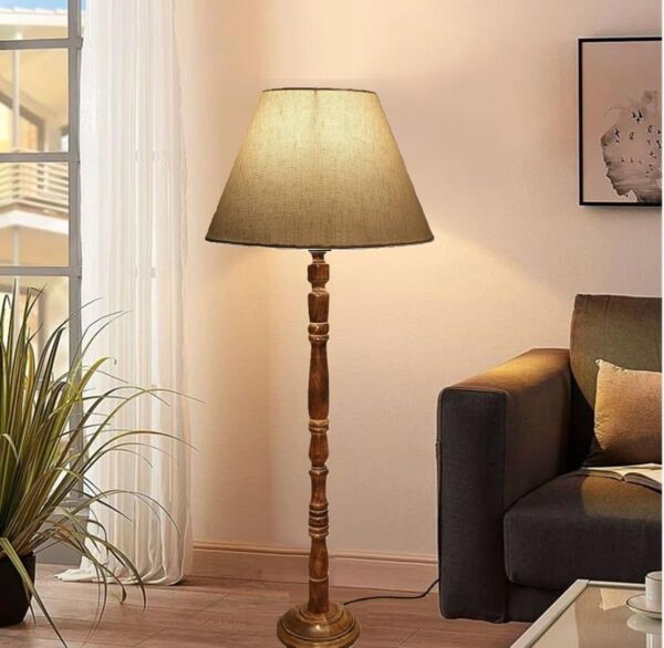 Pack of 2 Rustic Wood Conical Floor Lamp, Standing Light for Home Decor Living Room Bedroom & Dining Room Hotels Restaurant & Cafe and Gifting Items Complete Set- (Flex) - Image 2