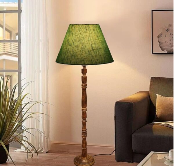 Pack of 2 Rustic Wood Conical Floor Lamp, Standing Light for Home Decor Living Room Bedroom & Dining Room Hotels Restaurant & Cafe and Gifting Items Complete Set- (Green Texture) - Image 3