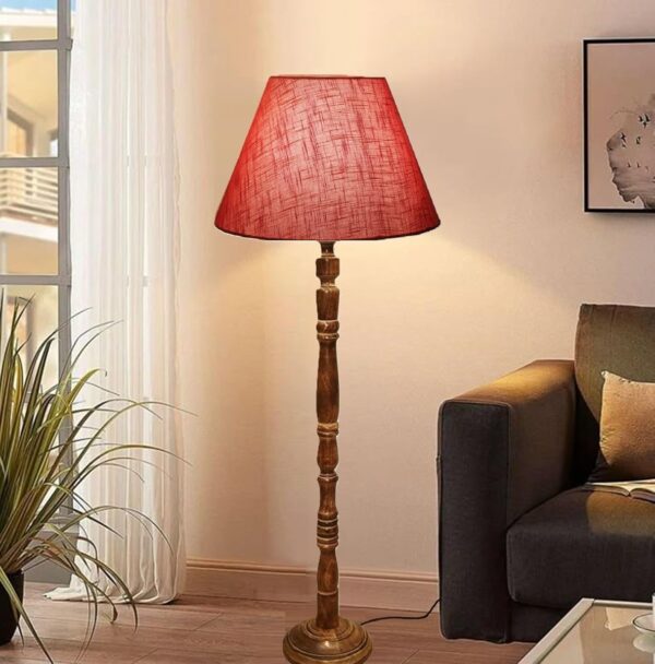 Pack of 2 Rustic Wood Conical Floor Lamp, Standing Light for Home Decor Living Room Bedroom & Dining Room Hotels Restaurant & Cafe and Gifting Items Complete Set- (Red Texture) - Image 2