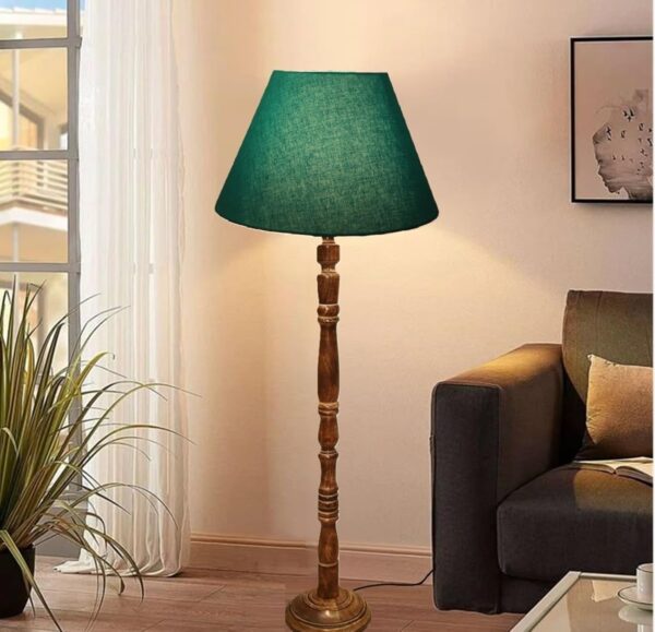 Pack of 2 Rustic Wood Conical Floor Lamp, Standing Light for Home Decor Living Room Bedroom & Dining Room Hotels Restaurant & Cafe and Gifting Items Complete Set- (Teal) - Image 2