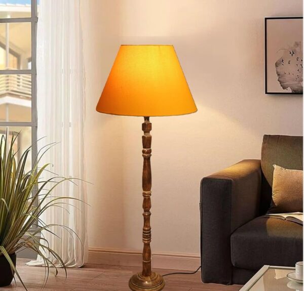 Pack of 2 Rustic Wood Conical Floor Lamp, Standing Light for Home Decor Living Room Bedroom & Dining Room Hotels Restaurant & Cafe and Gifting Items Complete Set- (Yellow) - Image 3