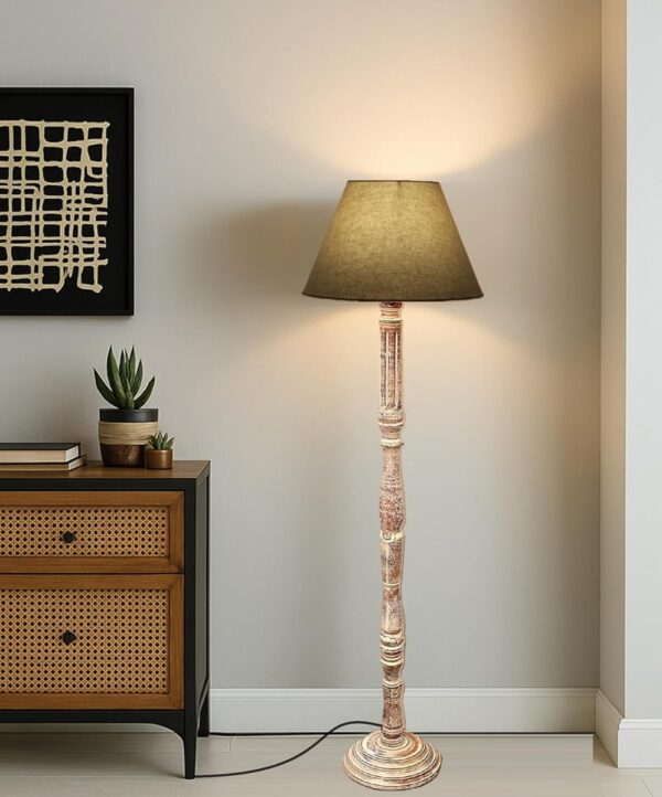 Pack of 2| Rustic Wood Floor Lamp, Standing Light for Home Decor Living Room Bedroom & Dining Room Hotels Restaurant & Cafe and Gifting Items Complete Set- (Beige) - Image 2