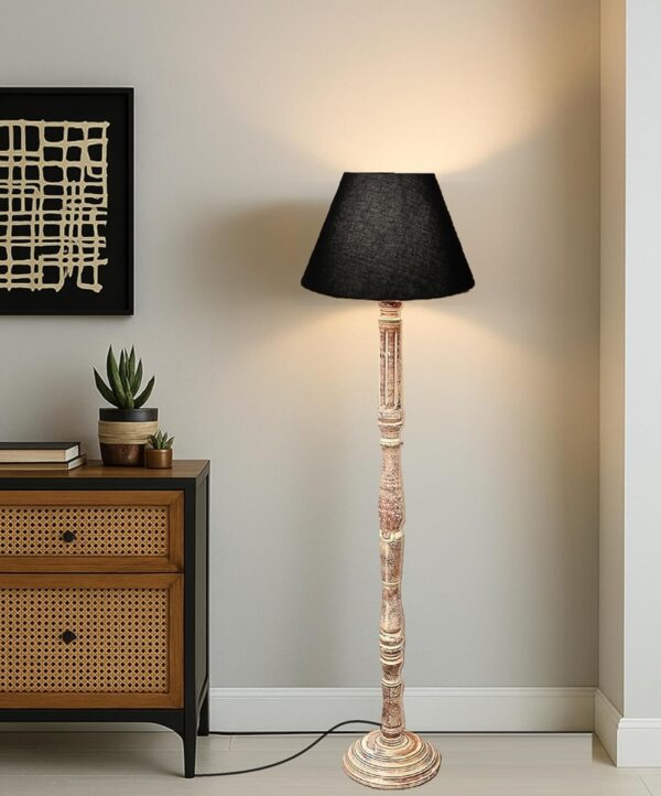 Pack of 2| Rustic Wood Floor Lamp, Standing Light for Home Decor Living Room Bedroom & Dining Room Hotels Restaurant & Cafe and Gifting Items Complete Set- (Black) - Image 2
