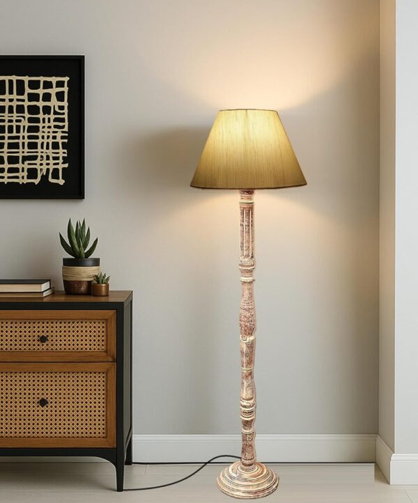 Pack of 2| Rustic Wood Floor Lamp, Standing Light for Home Decor Living Room Bedroom & Dining Room Hotels Restaurant & Cafe and Gifting Items Complete Set- (Cream Texture) - Image 2