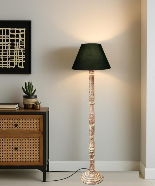Pack of 2| Rustic Wood Floor Lamp, Standing Light for Home Decor Living Room Bedroom & Dining Room Hotels Restaurant & Cafe and Gifting Items Complete Set- (Dark Green) - Image 2