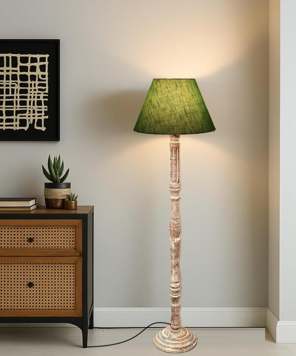 Pack of 2| Rustic Wood Floor Lamp, Standing Light for Home Decor Living Room Bedroom & Dining Room Hotels Restaurant & Cafe and Gifting Items Complete Set- (Green texture) - Image 2