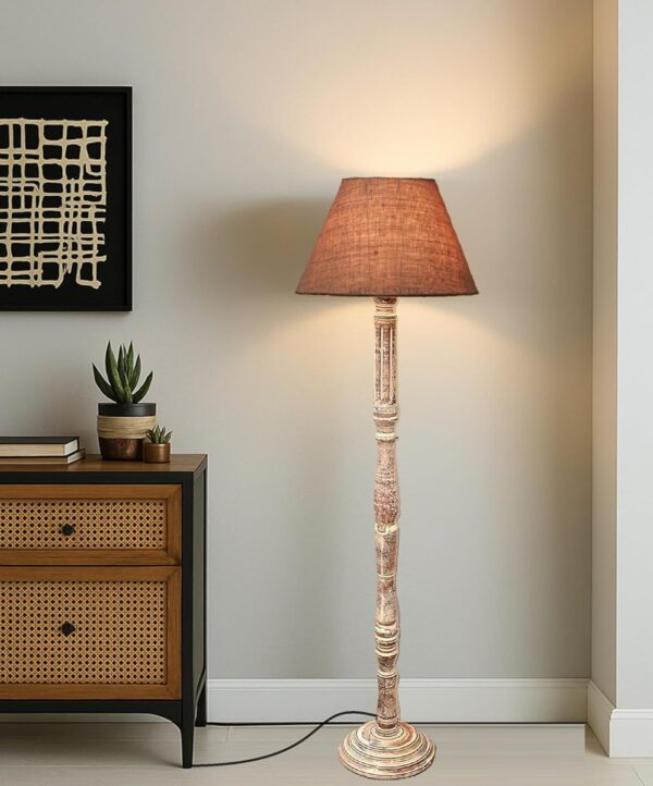 Pack of 2| Rustic Wood Floor Lamp, Standing Light for Home Decor Living Room Bedroom & Dining Room Hotels Restaurant & Cafe and Gifting Items Complete Set- (Natural Jute) - Image 2