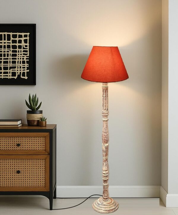 Pack of 2| Rustic Wood Floor Lamp, Standing Light for Home Decor Living Room Bedroom & Dining Room Hotels Restaurant & Cafe and Gifting Items Complete Set- (orange) - Image 2