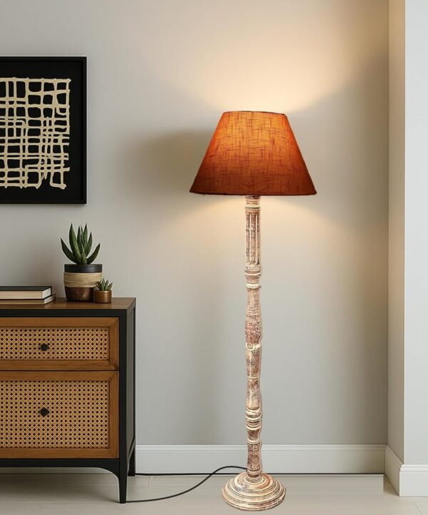 Pack of 2| Rustic Wood Floor Lamp, Standing Light for Home Decor Living Room Bedroom & Dining Room Hotels Restaurant & Cafe and Gifting Items Complete Set- (orange Texture) - Image 2