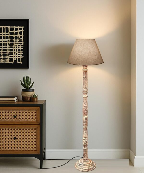 Pack of 2| Rustic Wood Floor Lamp, Standing Light for Home Decor Living Room Bedroom & Dining Room Hotels Restaurant & Cafe and Gifting Items Complete Set- (Premium Jute) - Image 2