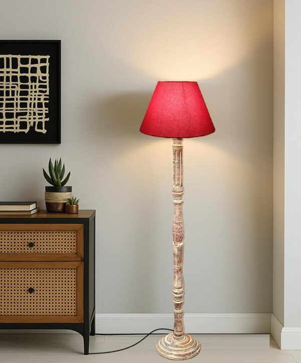 Pack of 2| Rustic Wood Floor Lamp, Standing Light for Home Decor Living Room Bedroom & Dining Room Hotels Restaurant & Cafe and Gifting Items Complete Set- (Red) - Image 2