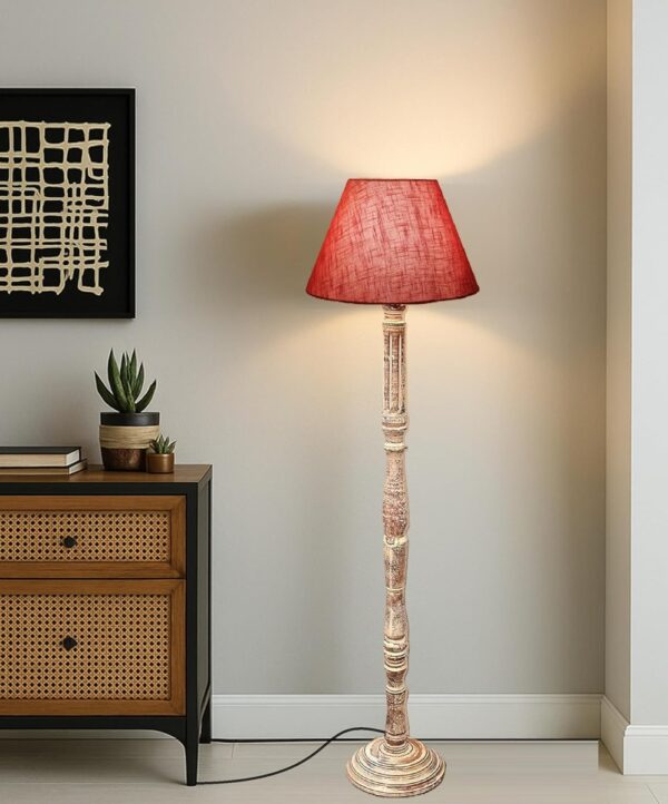 Pack of 2| Rustic Wood Floor Lamp, Standing Light for Home Decor Living Room Bedroom & Dining Room Hotels Restaurant & Cafe and Gifting Items Complete Set- (Red Texture) - Image 2