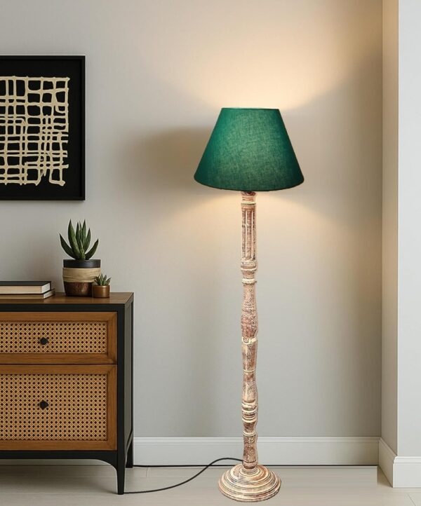 Pack of 2| Rustic Wood Floor Lamp, Standing Light for Home Decor Living Room Bedroom & Dining Room Hotels Restaurant & Cafe and Gifting Items Complete Set- (Teal) - Image 2