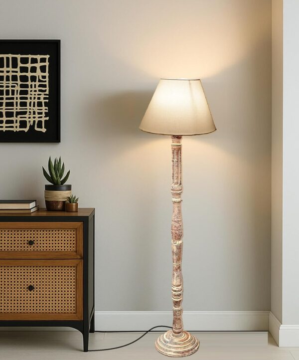 Pack of 2| Rustic Wood Floor Lamp, Standing Light for Home Decor Living Room Bedroom & Dining Room Hotels Restaurant & Cafe and Gifting Items Complete Set- (White) - Image 2
