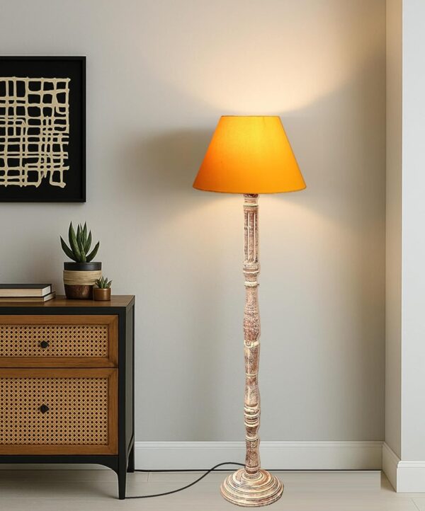 Pack of 2| Rustic Wood Floor Lamp, Standing Light for Home Decor Living Room Bedroom & Dining Room Hotels Restaurant & Cafe and Gifting Items Complete Set- (yellow) - Image 2