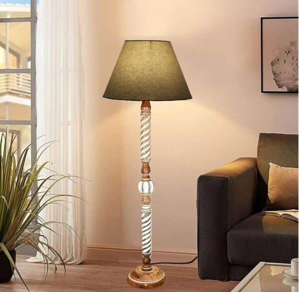 Pack of 2| Rustic Wood Floor Lamp, Standing Light Fixture, Aura Glow Reading Lamp for Home Decor Office,Hotel, Restaurant and Cafes Complete Set - (Beige) - Image 2