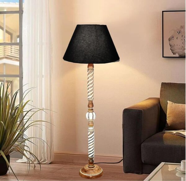 Pack of 2| Rustic Wood Floor Lamp, Standing Light Fixture, Aura Glow Reading Lamp for Home Decor Office,Hotel, Restaurant and Cafes Complete Set - (Black) - Image 2