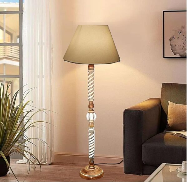 Pack of 2| Rustic Wood Floor Lamp, Standing Light Fixture, Aura Glow Reading Lamp for Home Decor Office,Hotel, Restaurant and Cafes Complete Set - (Cream) - Image 2